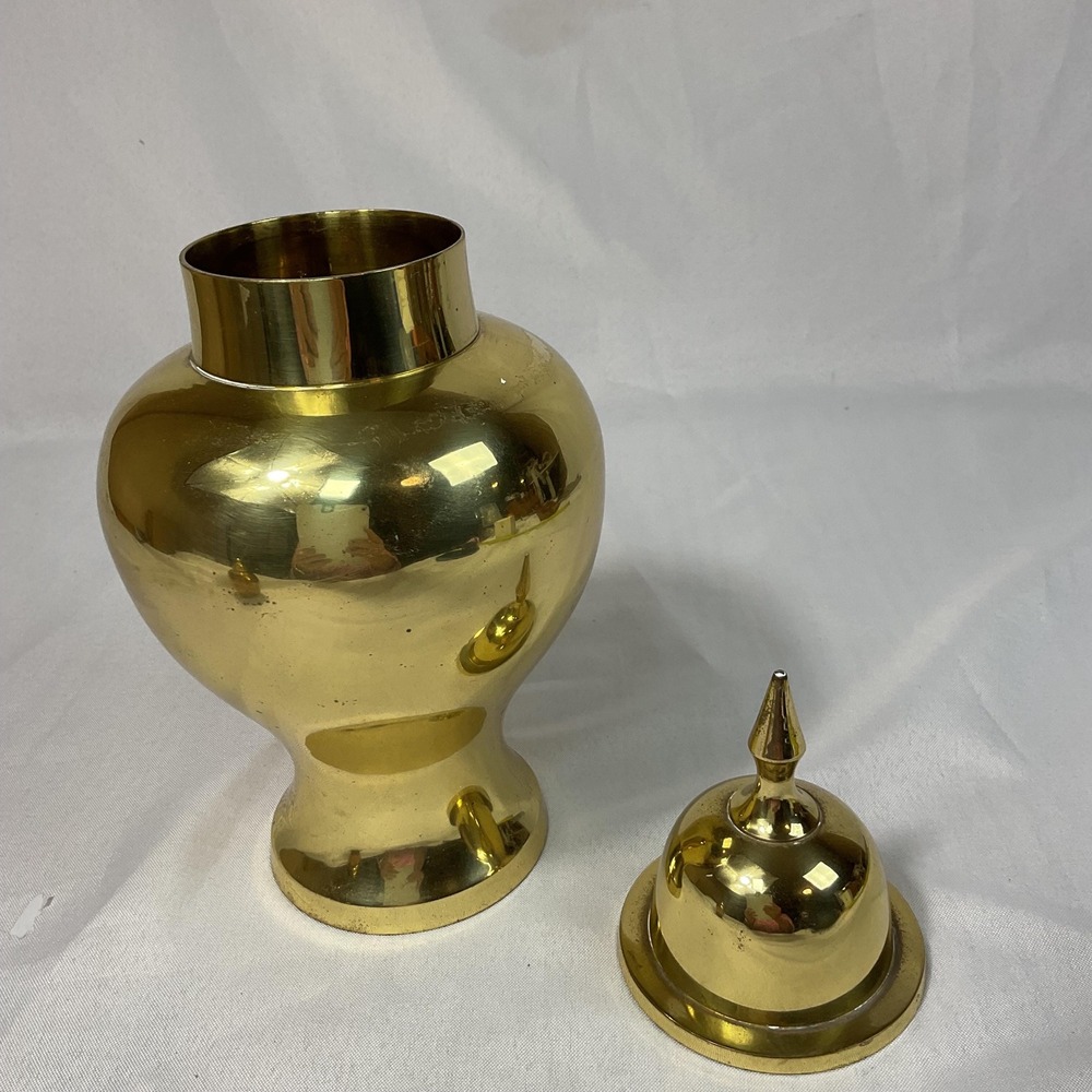 Vintage Solid Brass Ginger Jar Urn 12" Lidded Vase India Hollywood Regency - Picture 5 of 11